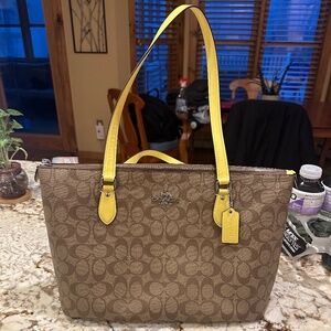 COACH CH504 Gallery Tote Signature Canvas & Leather Khaki/Retro Yellow